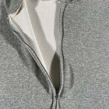 70s Waffle Lined Grey Zip Up Hoodie- L