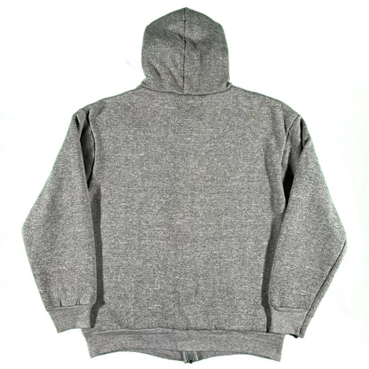 70s Waffle Lined Grey Zip Up Hoodie- L