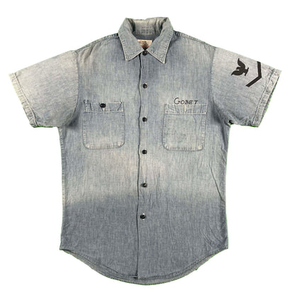 50s Stenciled Navy Chambray Shirt- M