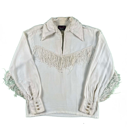 60s Campus 'Expressions' Fringe Rayon Top- M