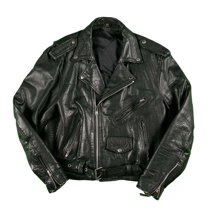 90s Black Leather Moto Biker Jacket- M