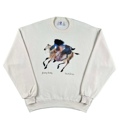 90s 'Riding Far Boy' Horse Art Sweatshirt- L