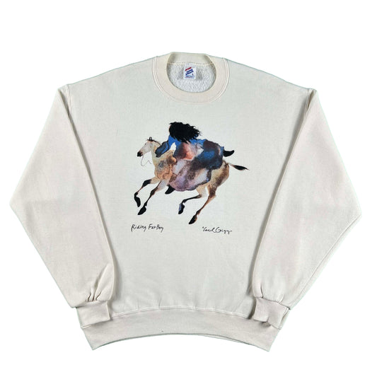 90s 'Riding Far Boy' Horse Art Sweatshirt- L