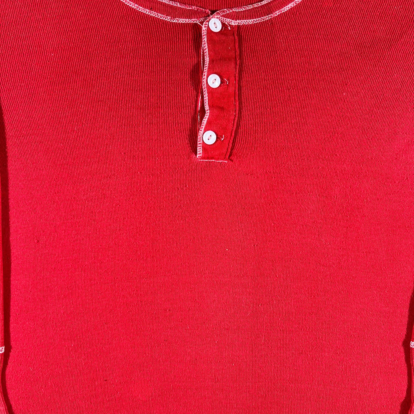 70s Red Contrast Stitch Cotton Thermal- M