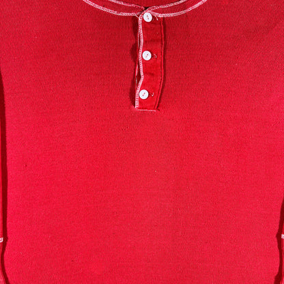 70s Red Contrast Stitch Cotton Thermal- M