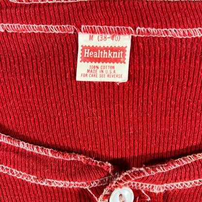 70s Red Contrast Stitch Cotton Thermal- M