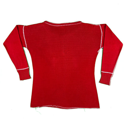 70s Red Contrast Stitch Cotton Thermal- M