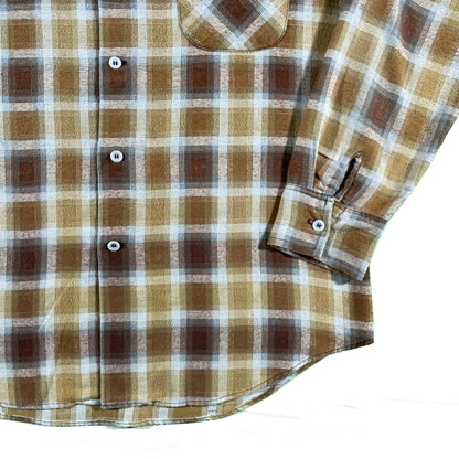 60s Plaid Printed Cotton Flannel- XL