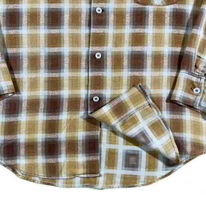 60s Plaid Printed Cotton Flannel- XL