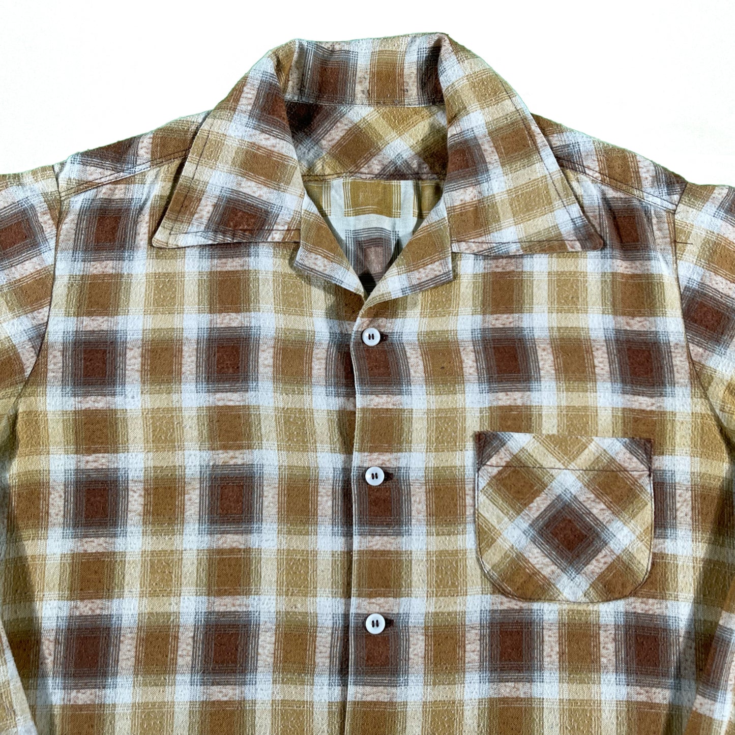 60s Plaid Printed Cotton Flannel- XL