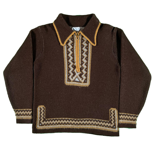 60s Sears 1/4 Zip Dagger Sweater- M