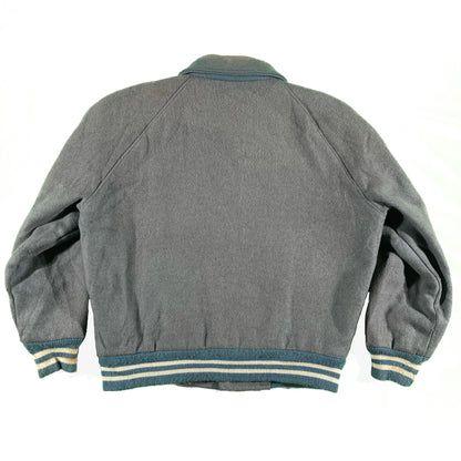 70s Boxy Baby Blue Varsity Jacket- L