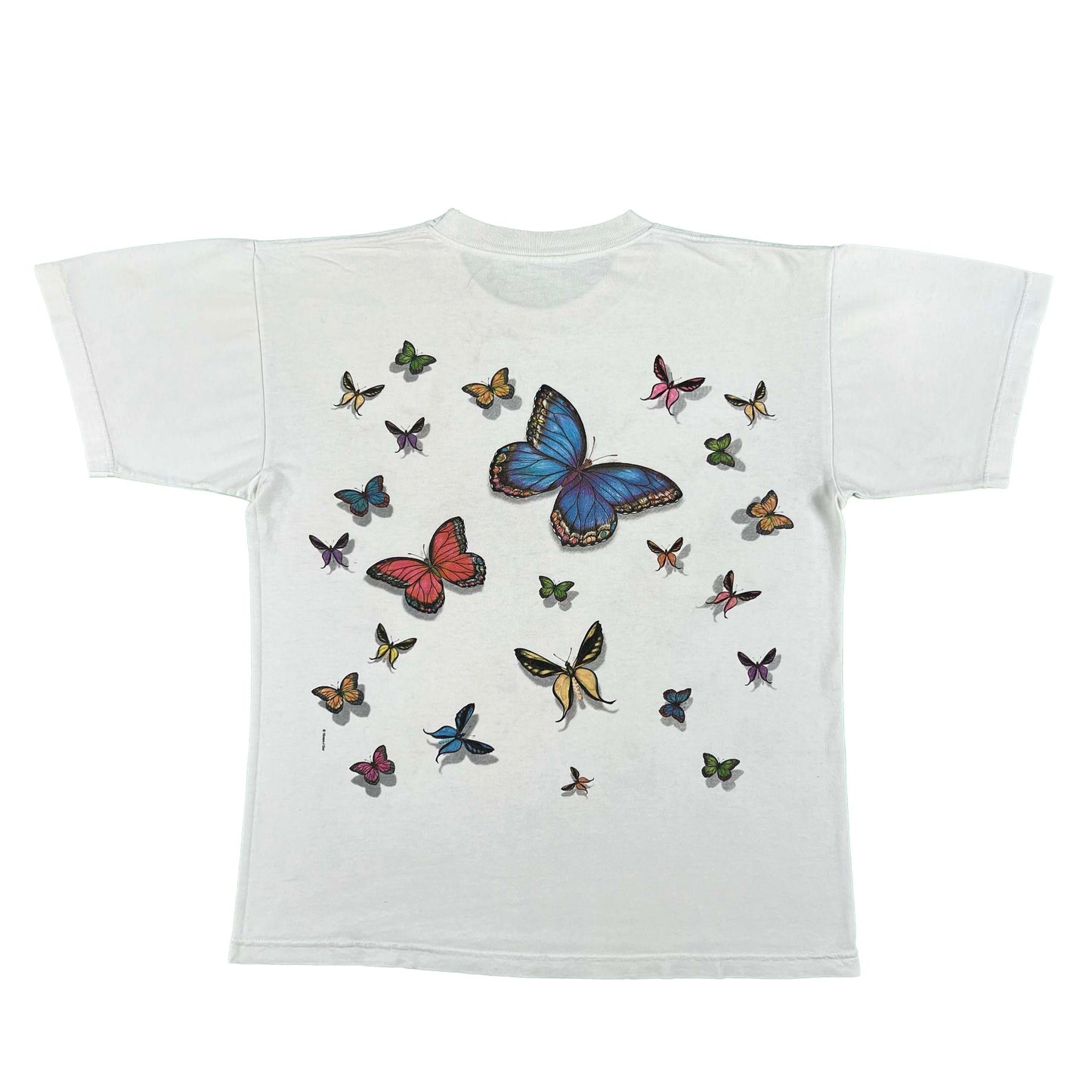 90s White Butterflies Tee- L