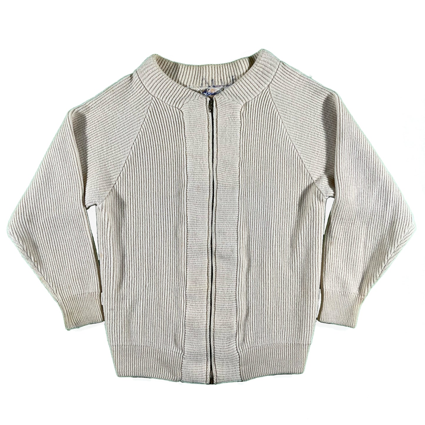 50s Cream Zip Up Sweater- S