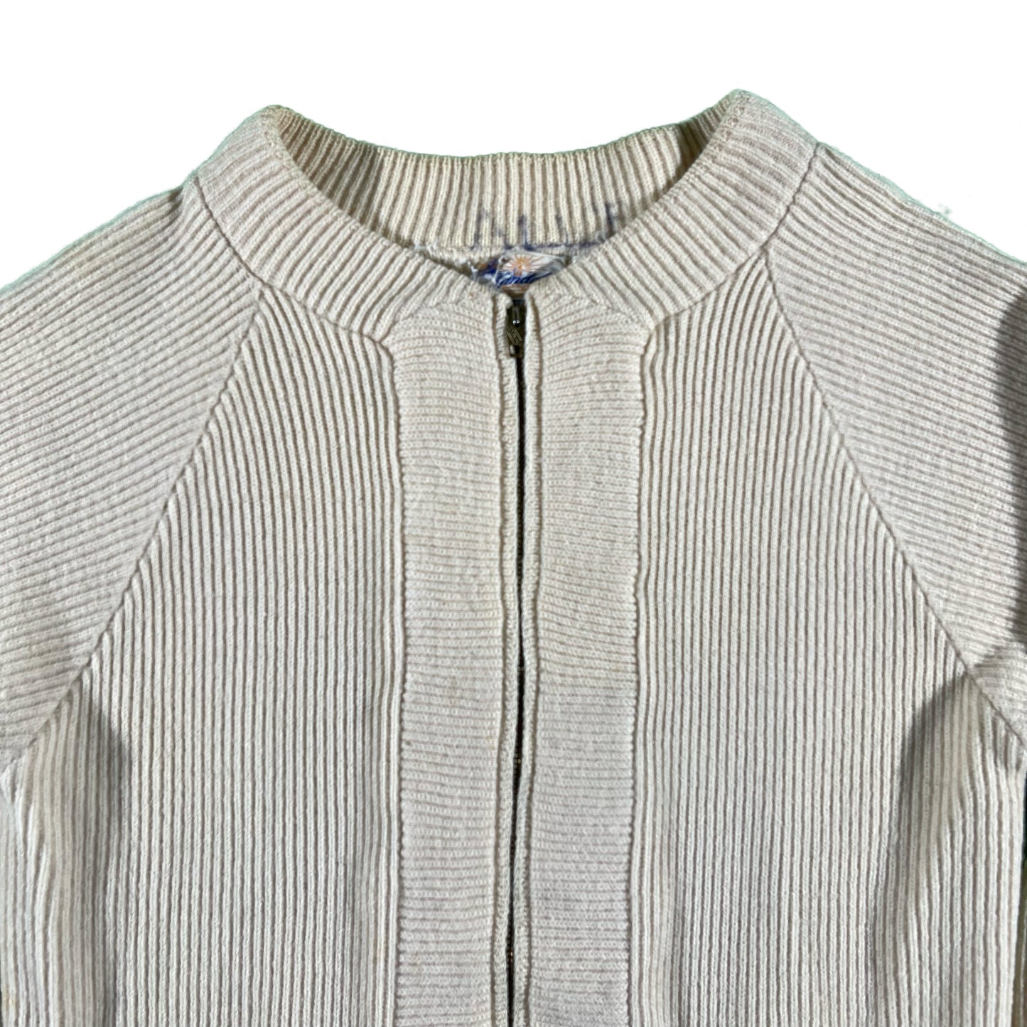 50s Cream Zip Up Sweater- S