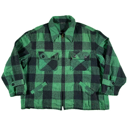 70s Green Buffalo Plaid Jacket- XL