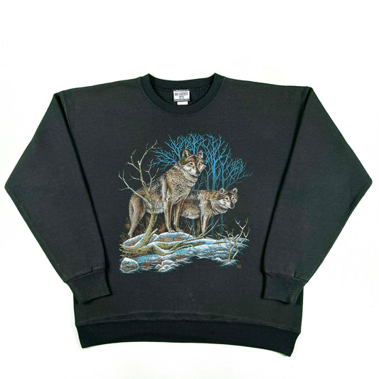 90s Faded Black Wolves Sweatshirt- XL
