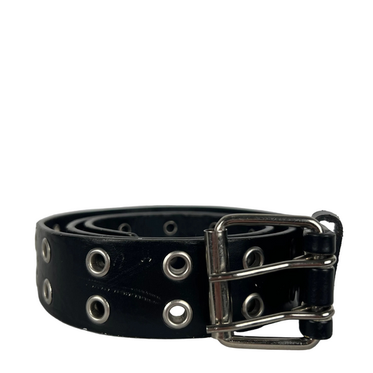 Black Leather Metal Grommet Belt- 28"-32"