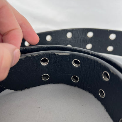 Black Leather Metal Grommet Belt- 28"-32"