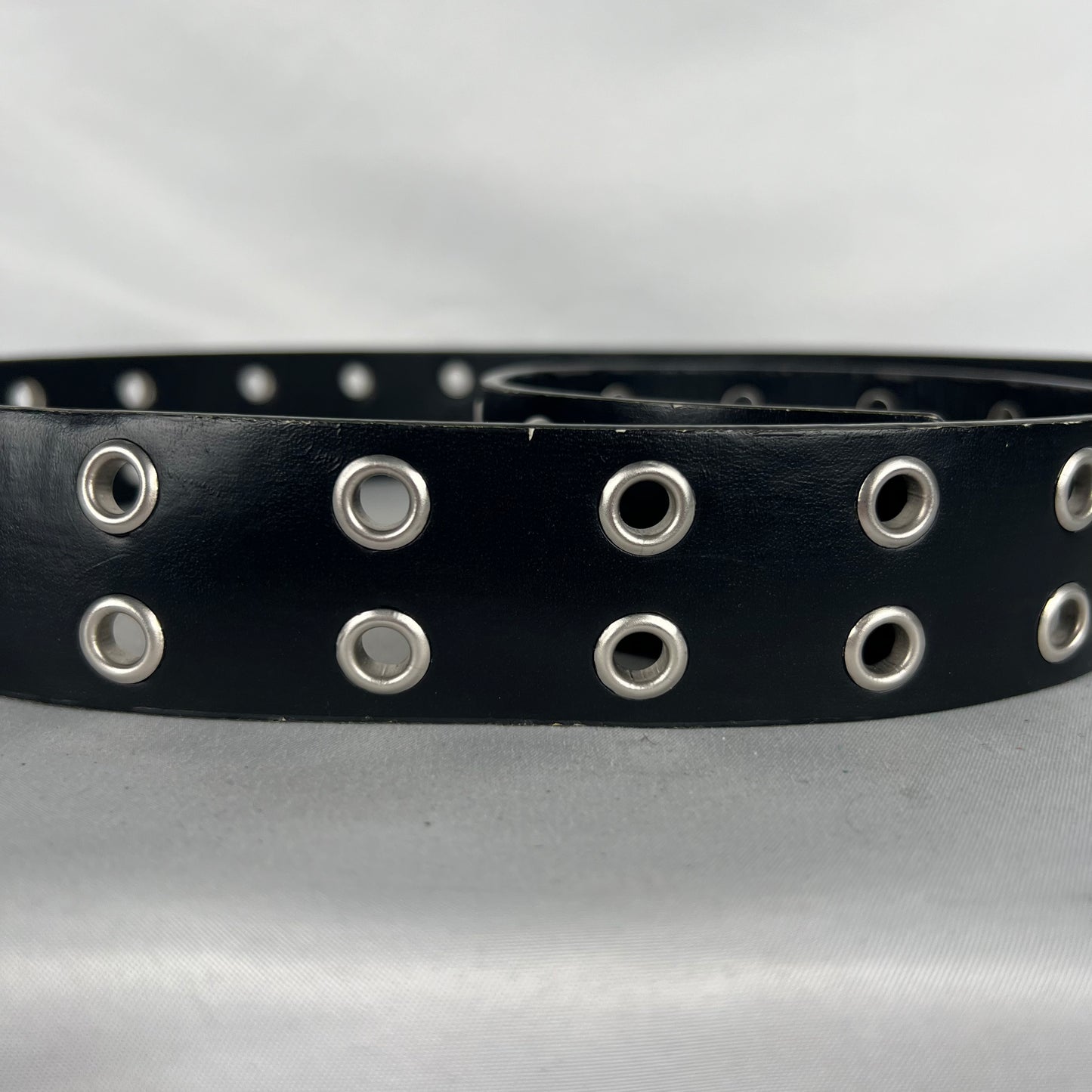 Black Leather Metal Grommet Belt- 28"-32"