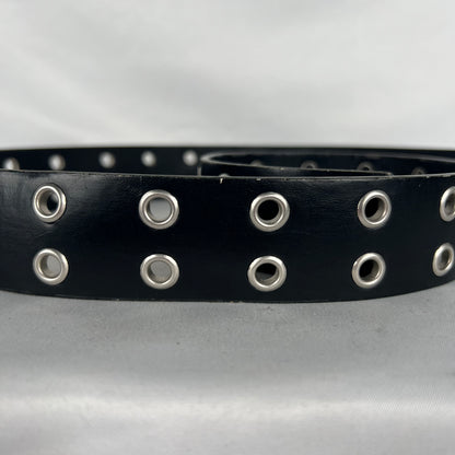 Black Leather Metal Grommet Belt- 28"-32"