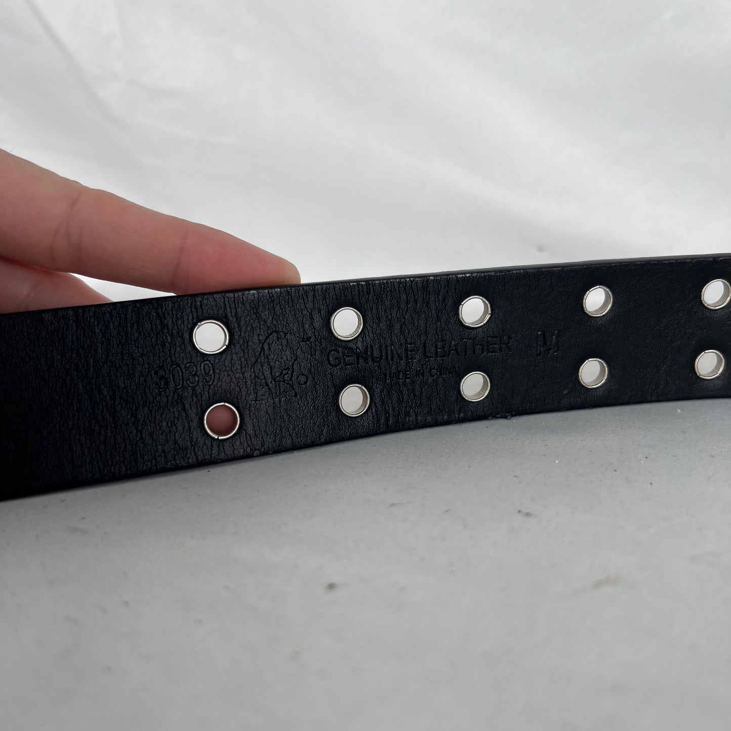 Black Leather Metal Grommet Belt- 28"-32"