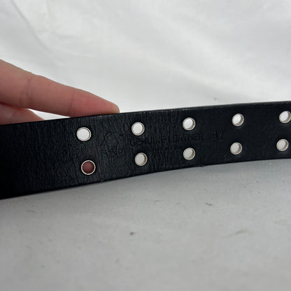 Black Leather Metal Grommet Belt- 28"-32"