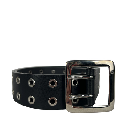 Black Leather Metal Grommet Belt- 28"-32"