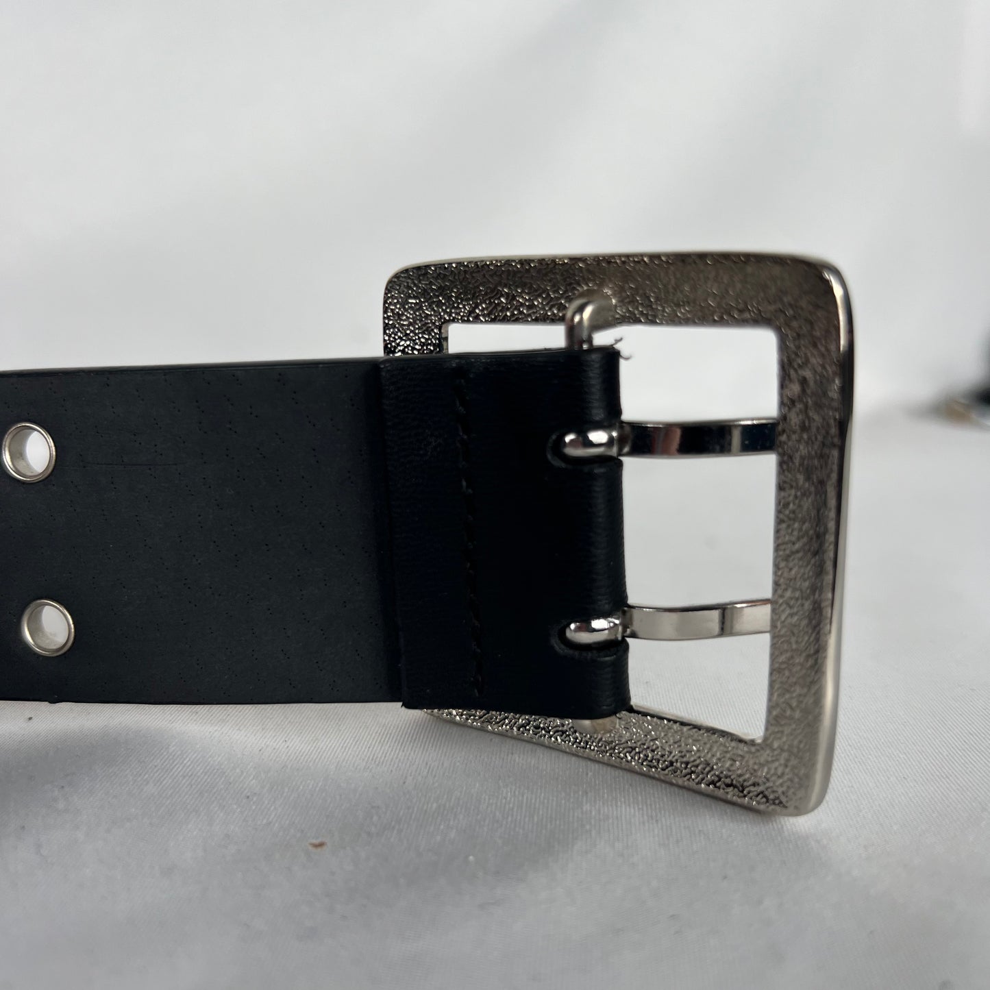 Black Leather Metal Grommet Belt- 28"-32"