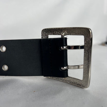 Black Leather Metal Grommet Belt- 28"-32"
