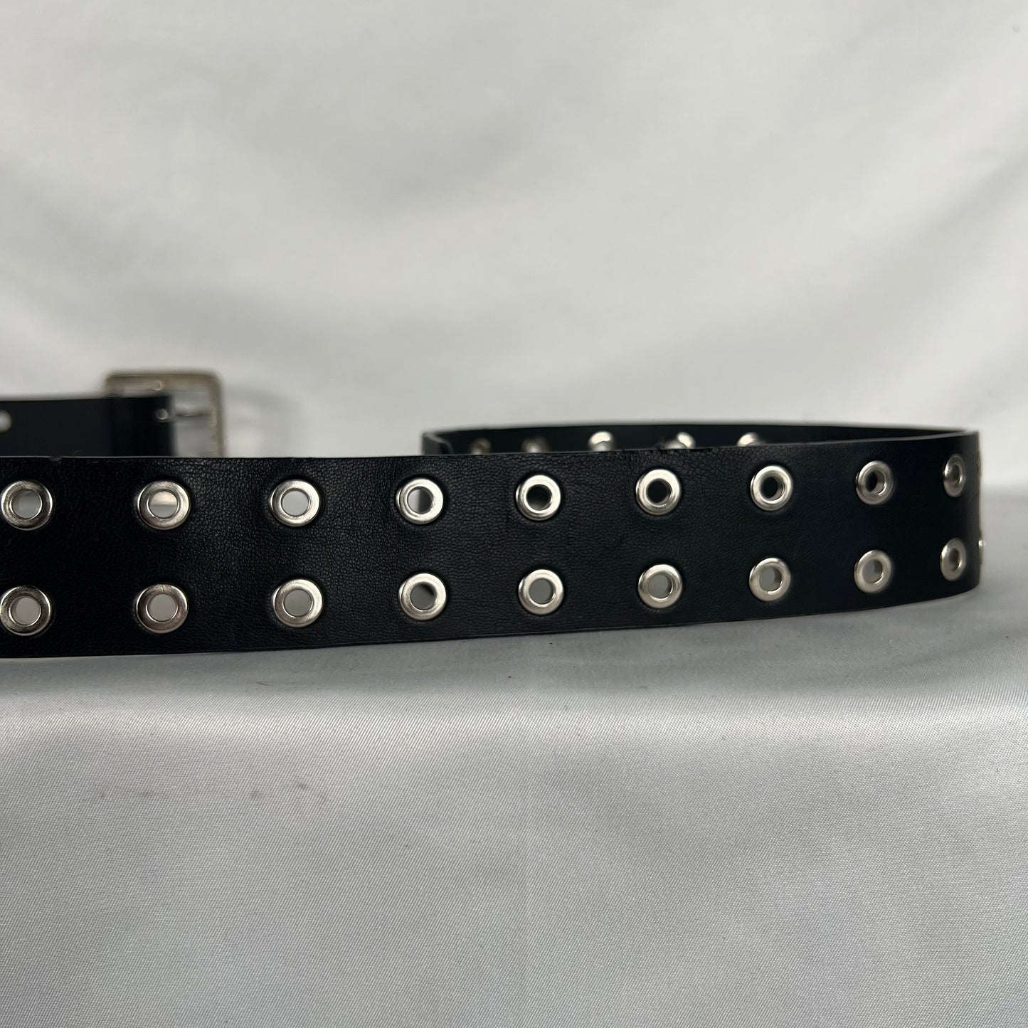 Black Leather Metal Grommet Belt- 28"-32"