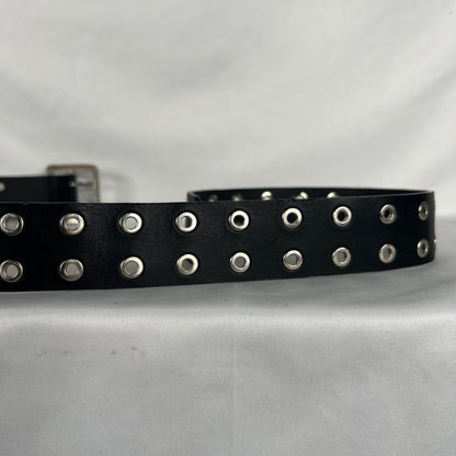 Black Leather Metal Grommet Belt- 28"-32"