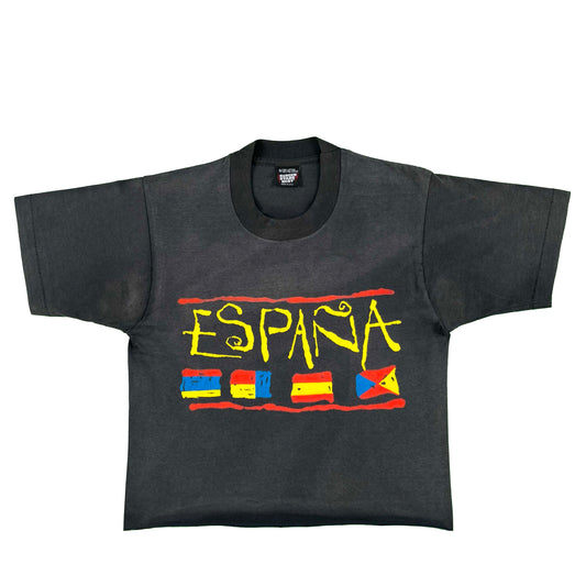 90s Sun Faded Black Espana Crop Tee- S