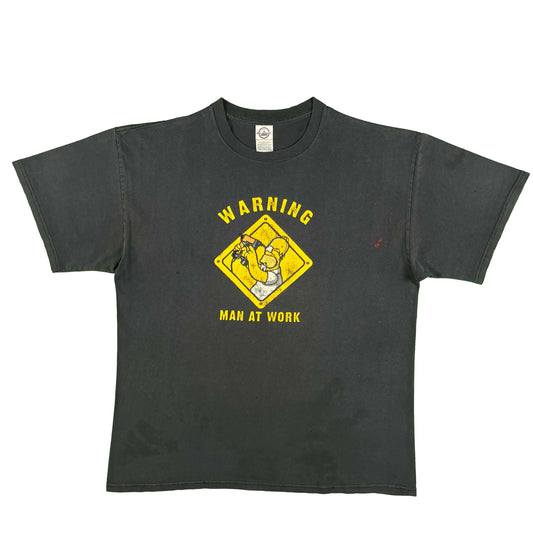 00s Homer Simpson Warning Man at Work Tee- XL