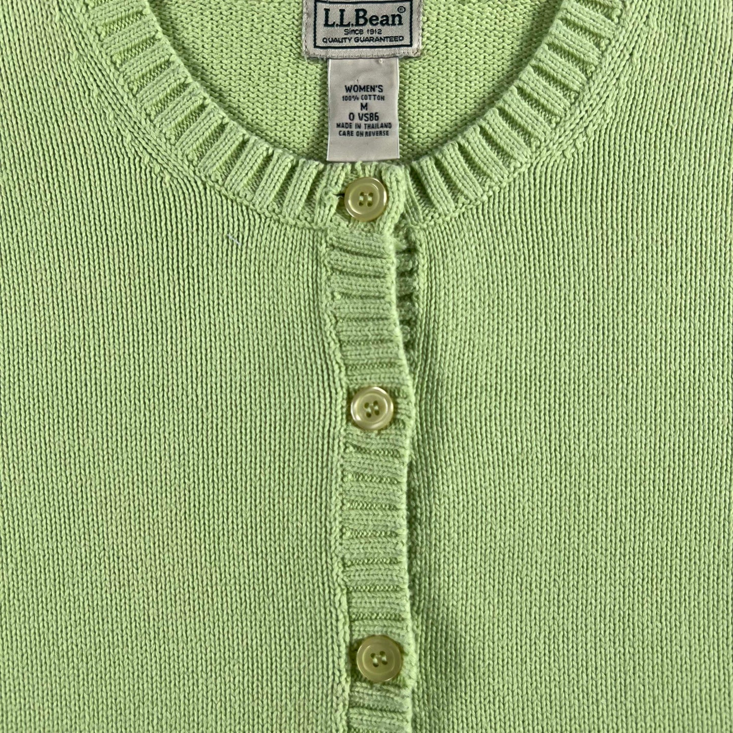 00s L.L. Bean Matcha Green Cotton Knit Cardigan- S