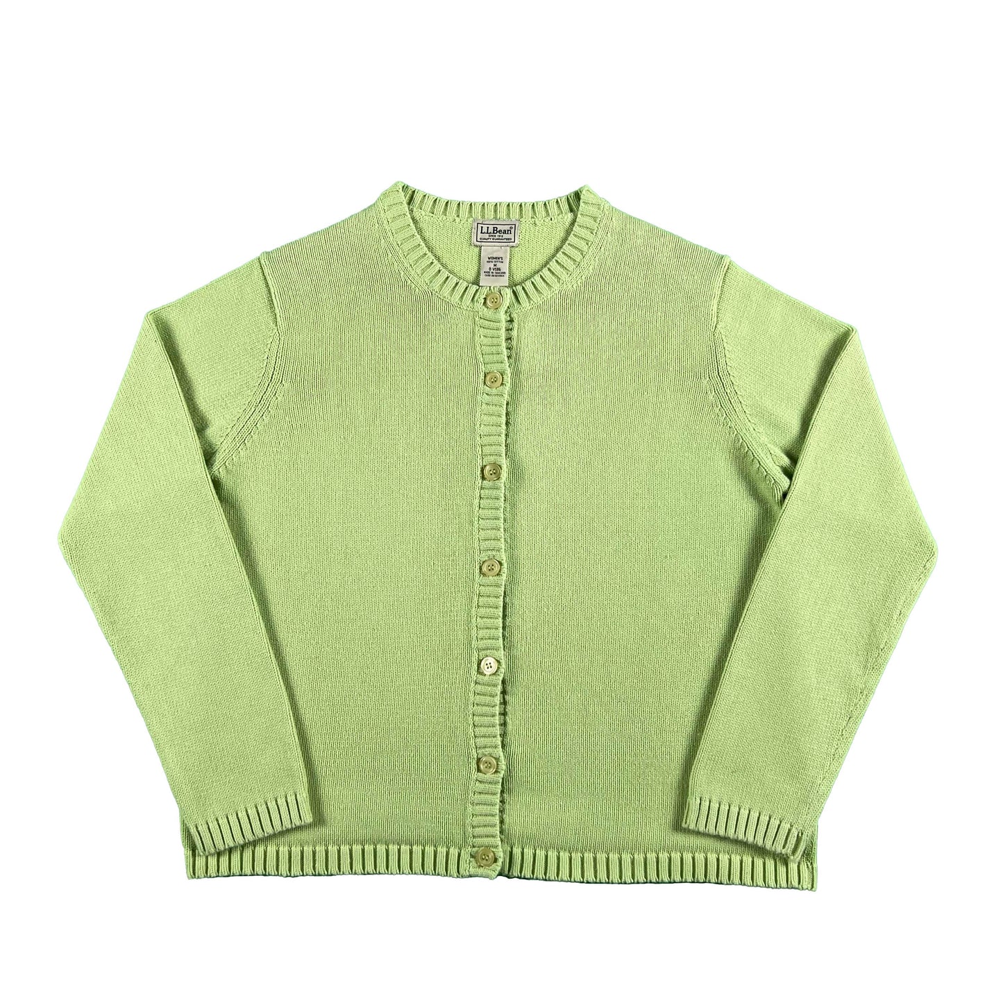 00s L.L. Bean Matcha Green Cotton Knit Cardigan- S