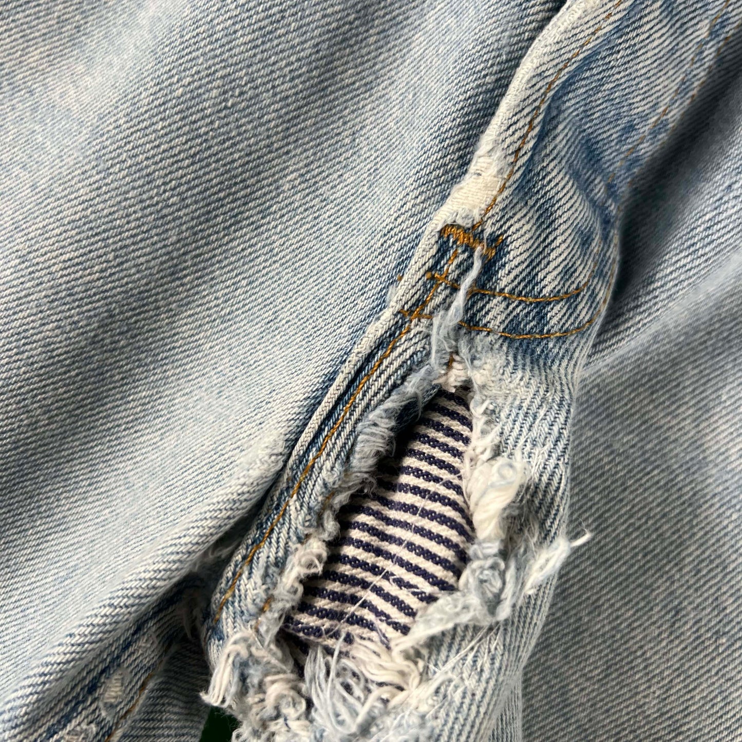 90s Levi's 501 Light Wash Repaired Denim- 36x30