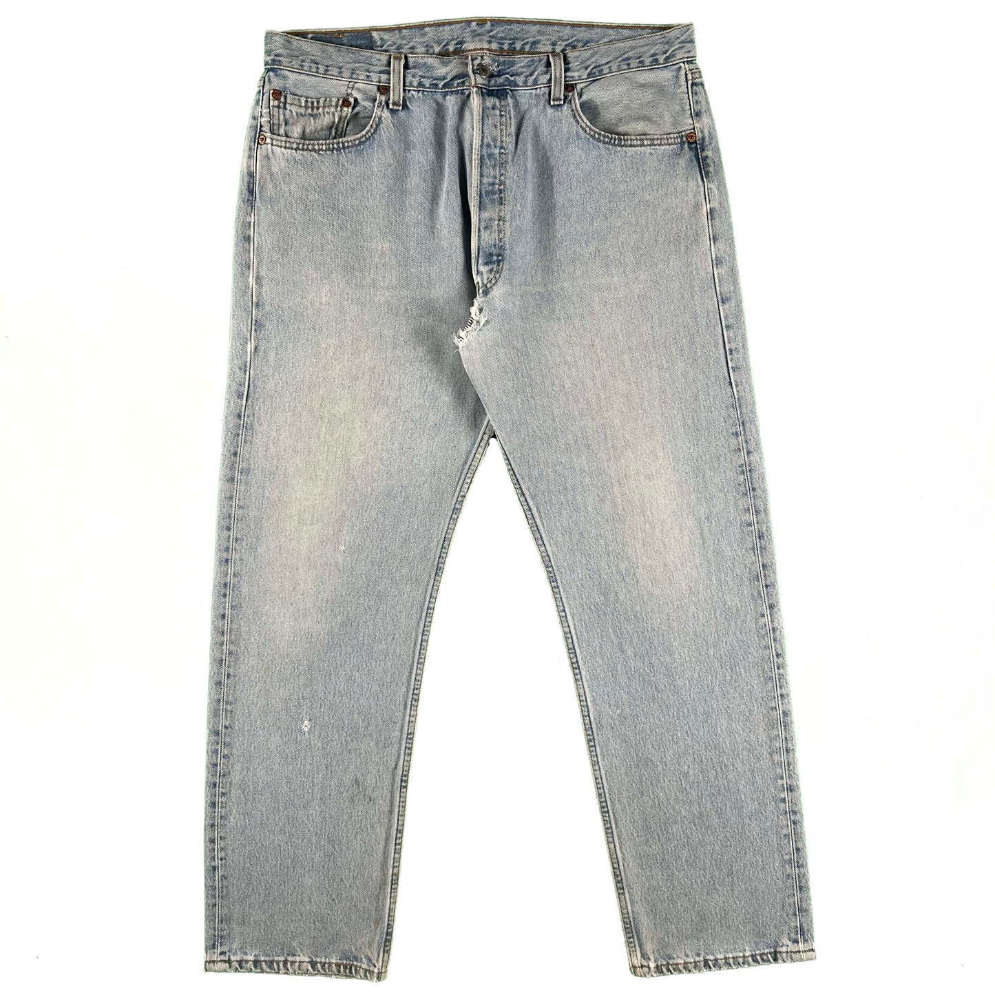 90s Levi's 501 Light Wash Repaired Denim- 36x30