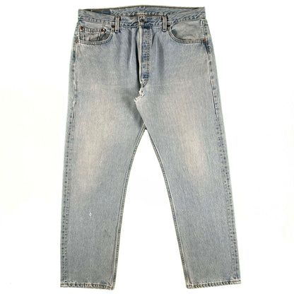 90s Levi's 501 Light Wash Repaired Denim- 36x30