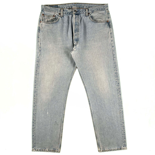 90s Levi's 501 Light Wash Repaired Denim- 36x30