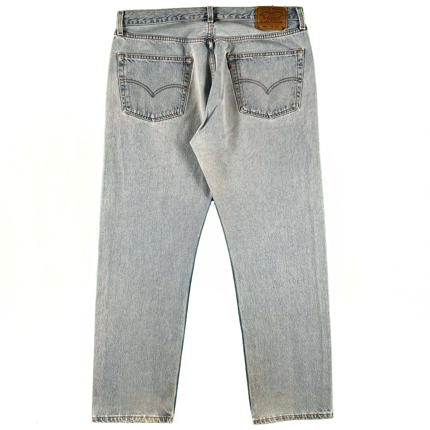 90s Levi's 501 Light Wash Repaired Denim- 36x30