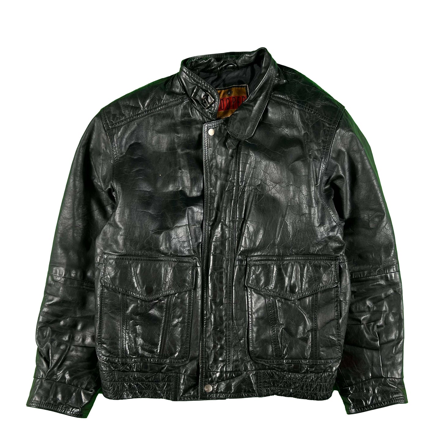 90s Black Leather A2 Style Bomber Jacket- L