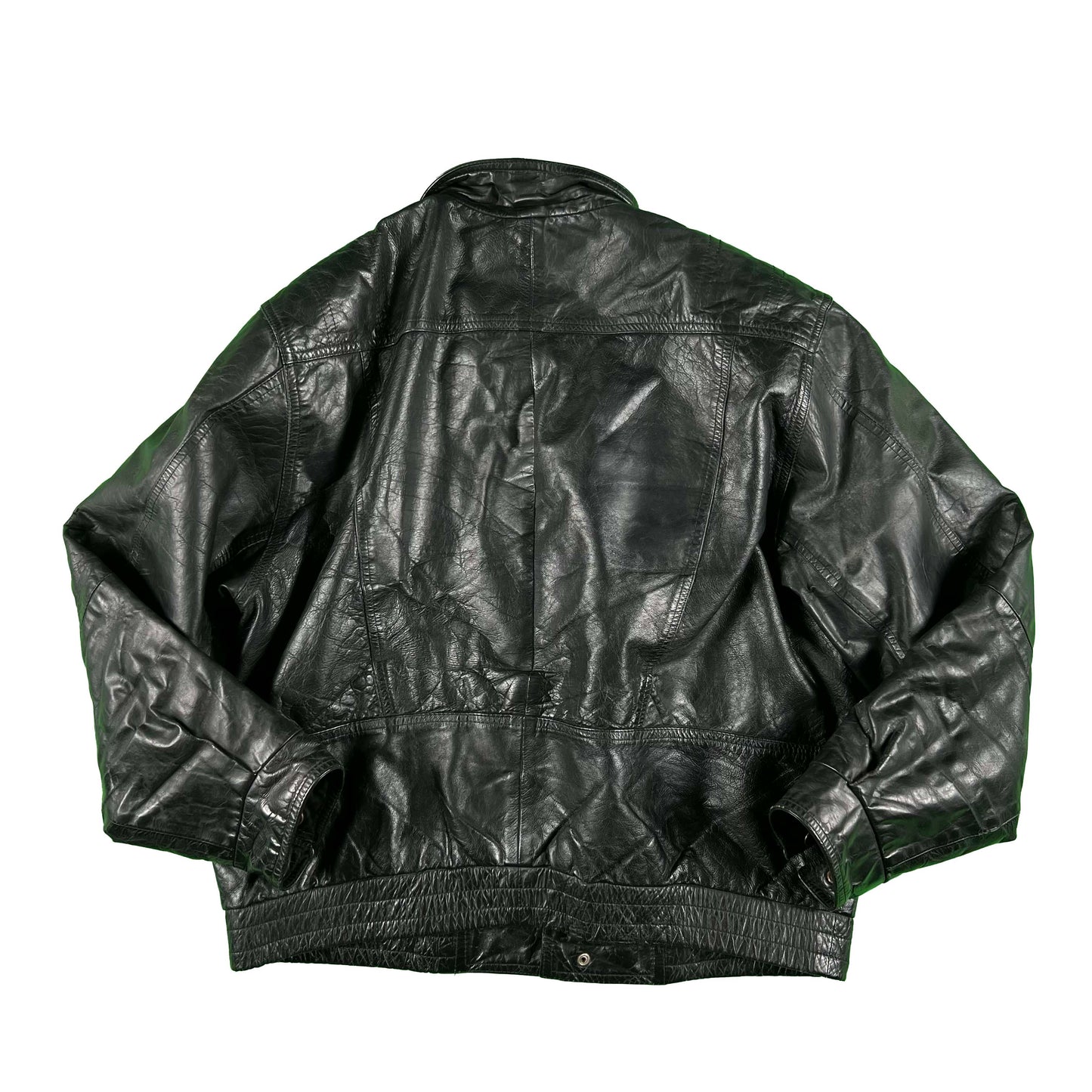 90s Black Leather A2 Style Bomber Jacket- L
