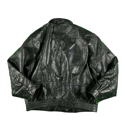 90s Black Leather A2 Style Bomber Jacket- L