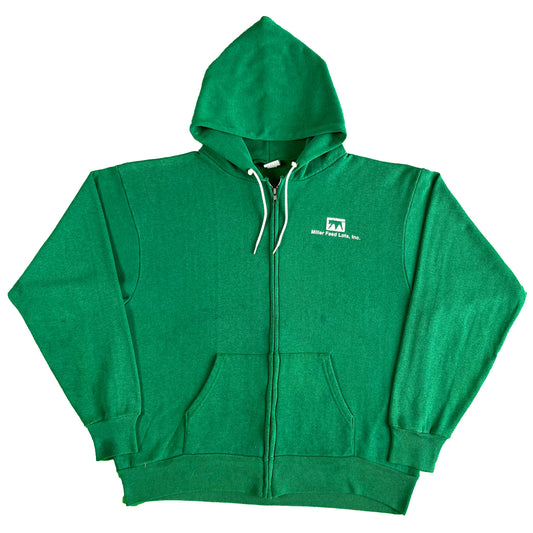 90s Faded Green Boxy Feed Co. Zip Up Hoodie- XL