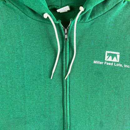 90s Faded Green Boxy Feed Co. Zip Up Hoodie- XL