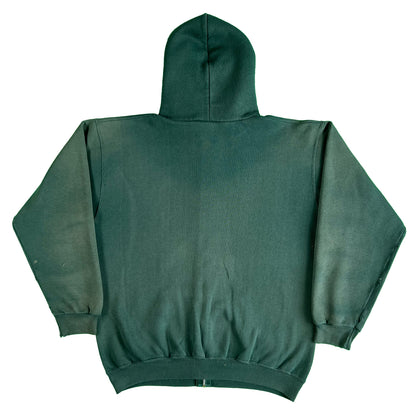 90s Sun Faded Forest Green Zip Up Hoodie- L