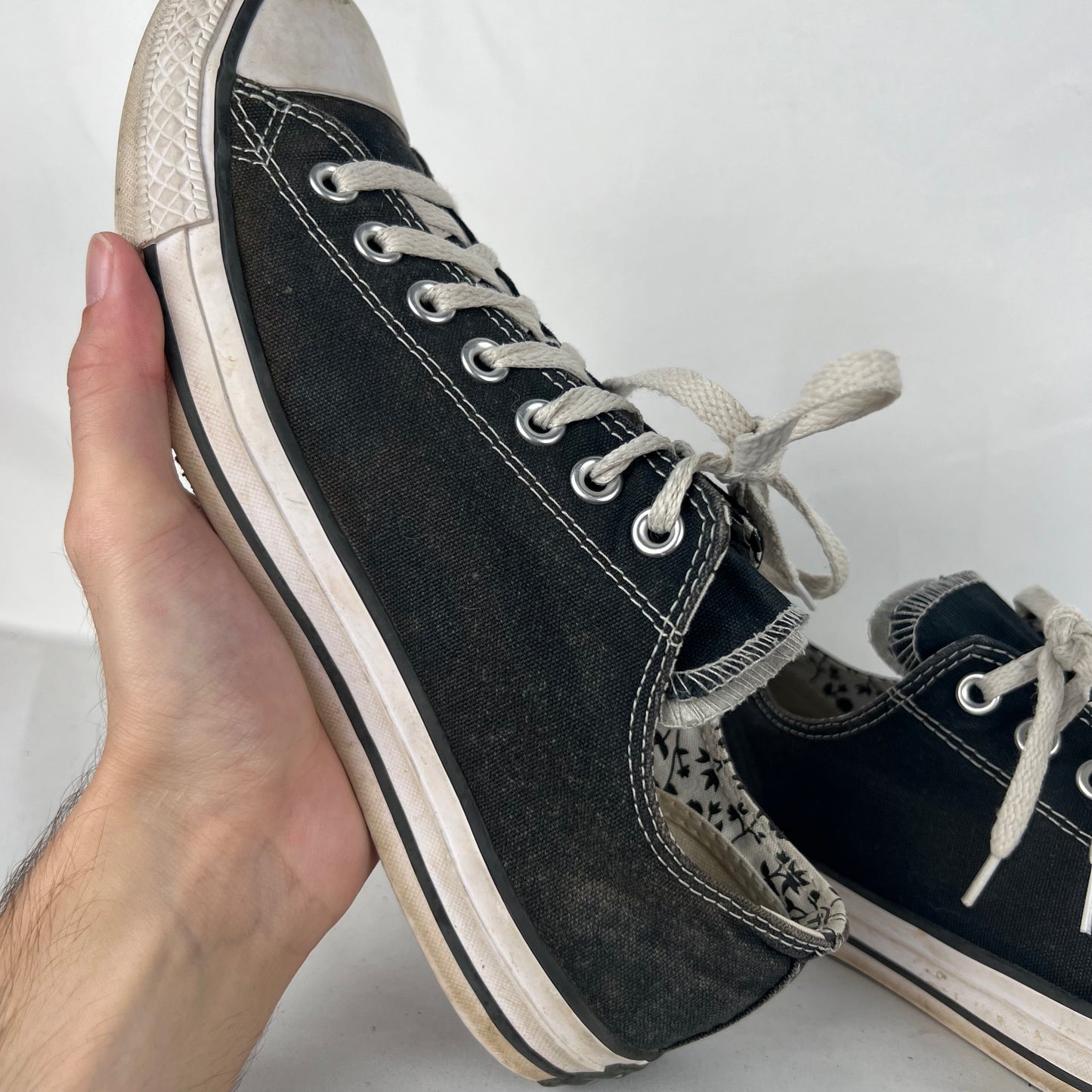 Faded Black Double Tongue Converse- M's 9, W's 10.5