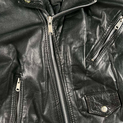 80s Black Leather Biker Jacket- M