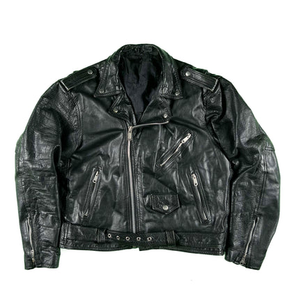 80s Black Leather Biker Jacket- M
